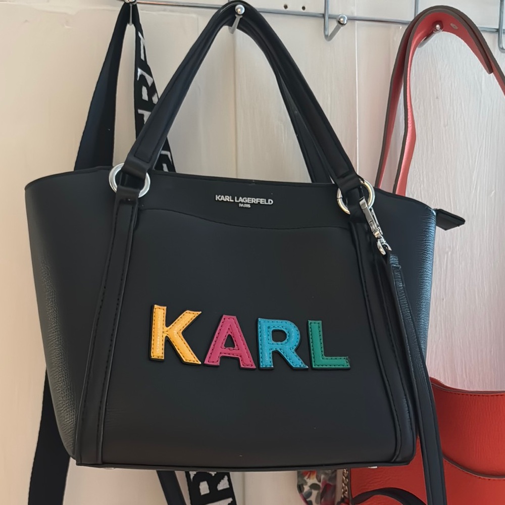 Karl Lagerfeld Black Tote with Colorful Lettering